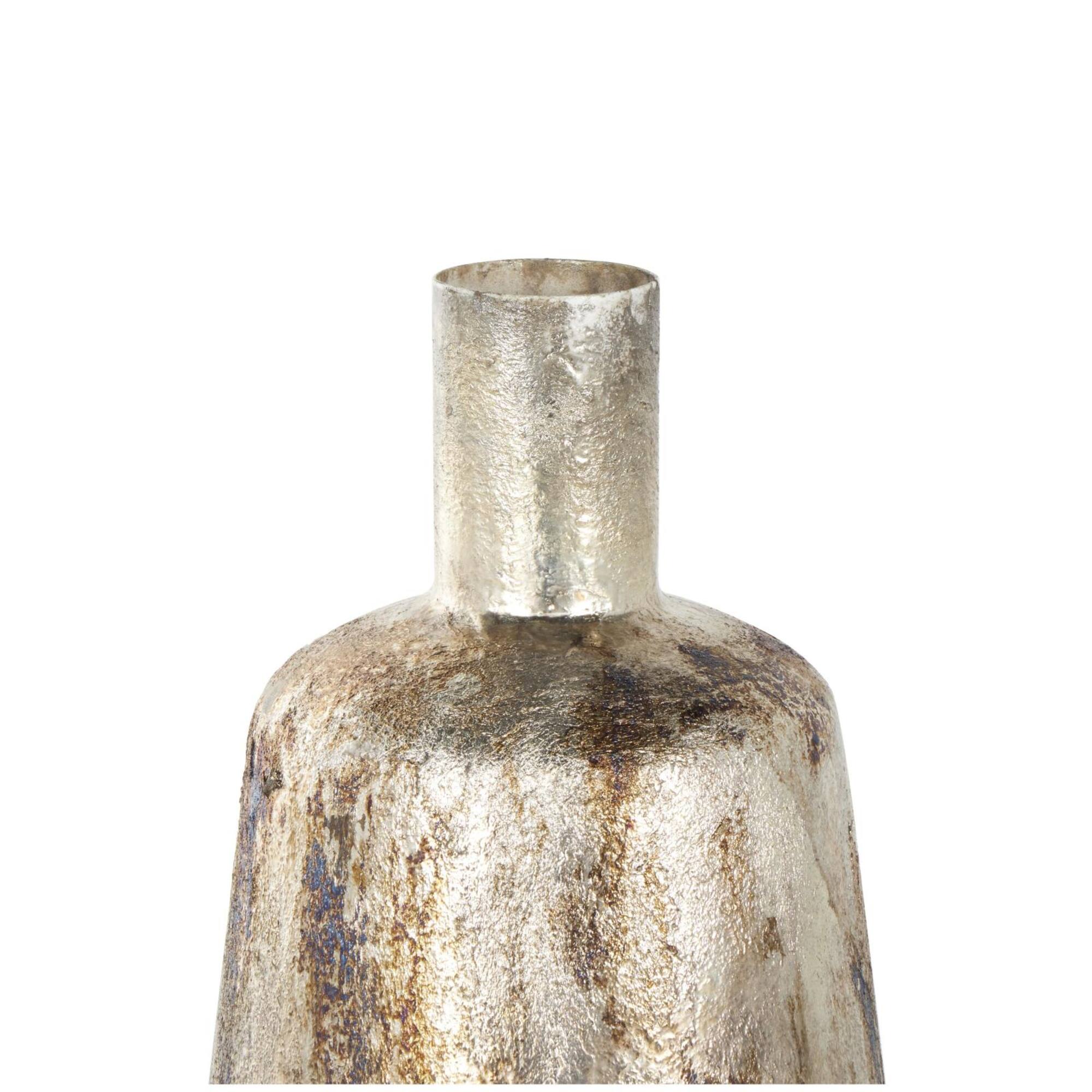 Bronze & Cream Foiled Metal Vase with Blue Accents